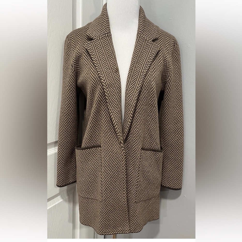 J CREW SOPHIE OPEN FRONT SWEATER BLAZER IN HICKORY CHEVRON SIZE XS - Picture 3 of 5